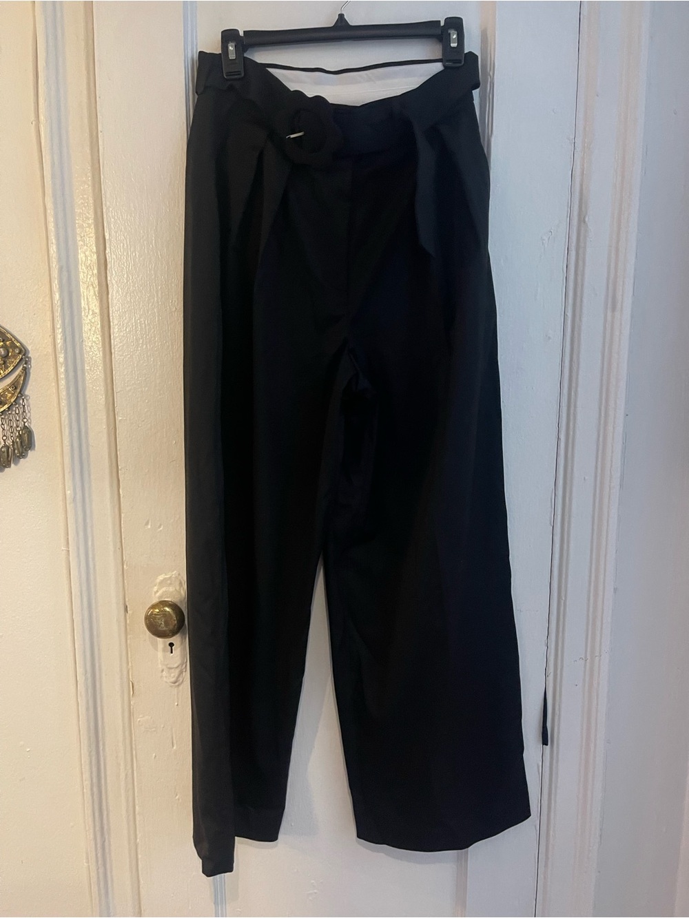 Farm Rio Black High-Waist Belted Maxi Pants